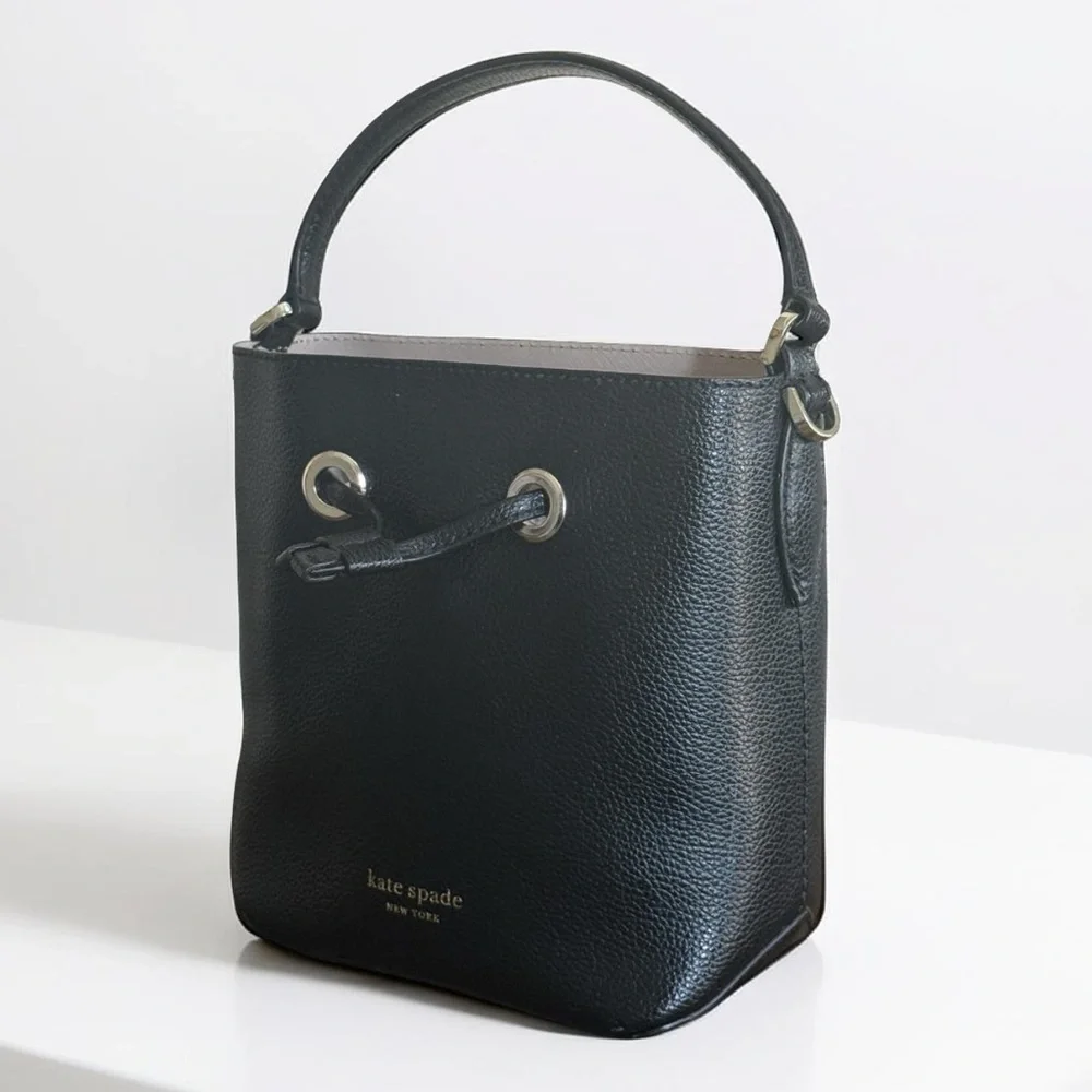 Kate Spade Mini Black Leather Bucket Top Handle Handbag! - Picture 2 of 9